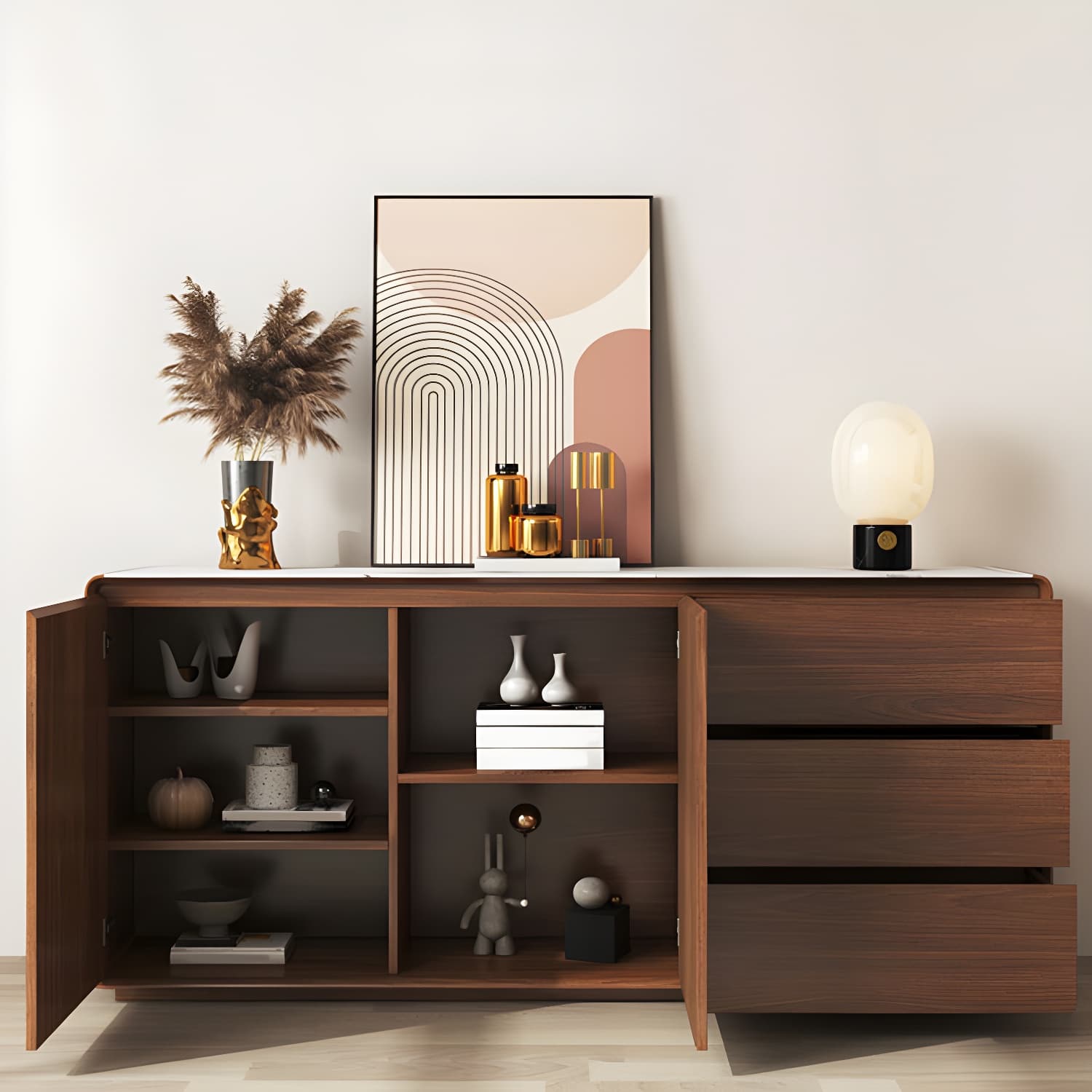 Modern and Contemporary Credenza Wood Dining Buffet with Cabinets and Drawers - image 12
