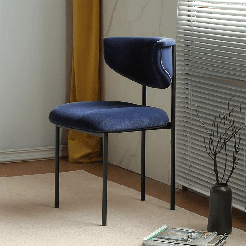 Scandinavian Side Chair with Uncovered Back, Upholstered, Ink/Gilded Metal Legs - image 11
