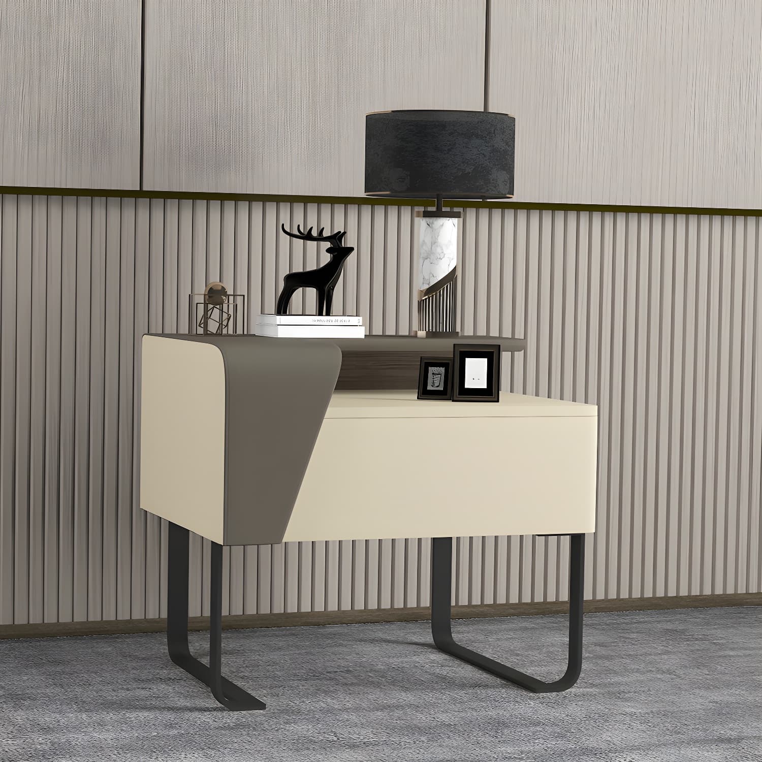 Modern Wooden Nightstand 19" Tall Sled Bedside Cabinet with Drawer - image 4