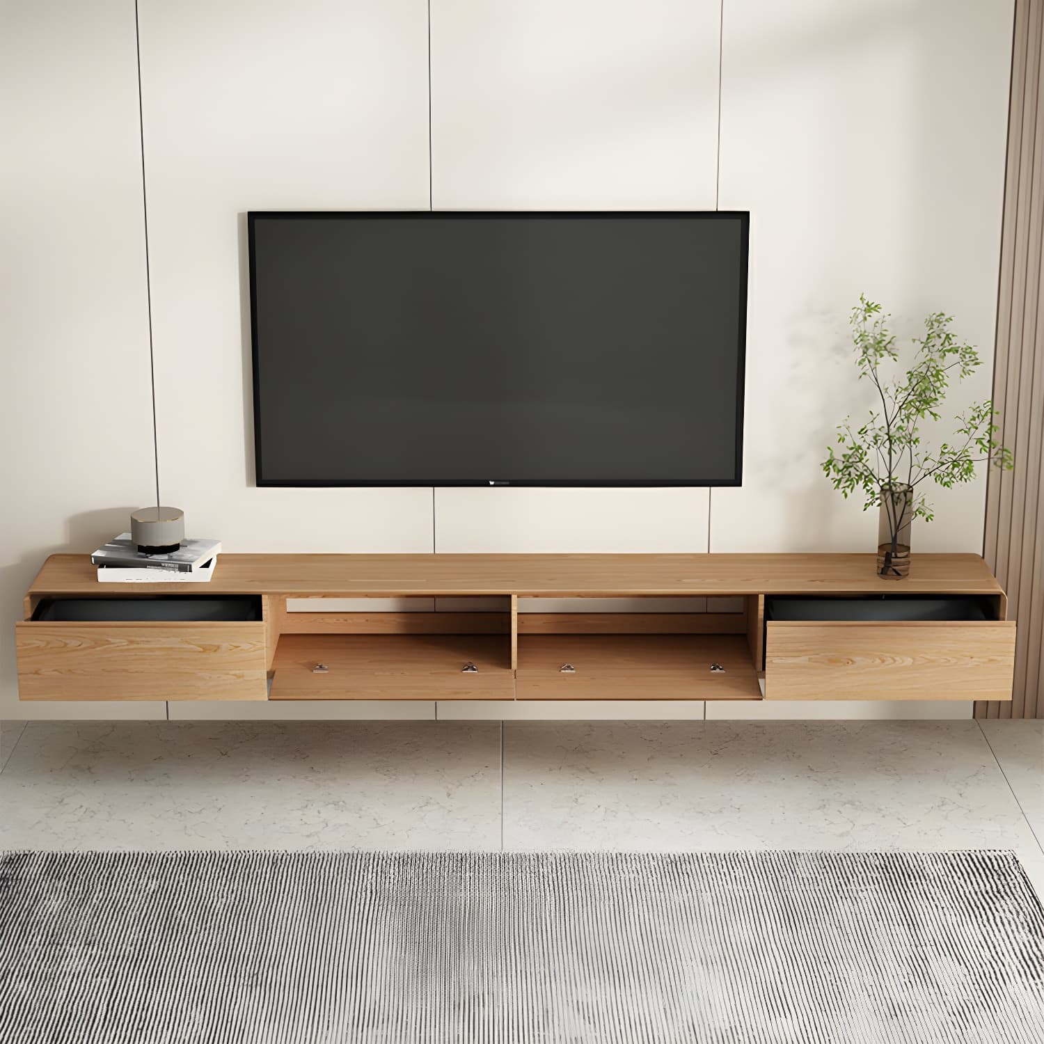 Contemporary Wood Media Console TV Stand in Natural with Drawers