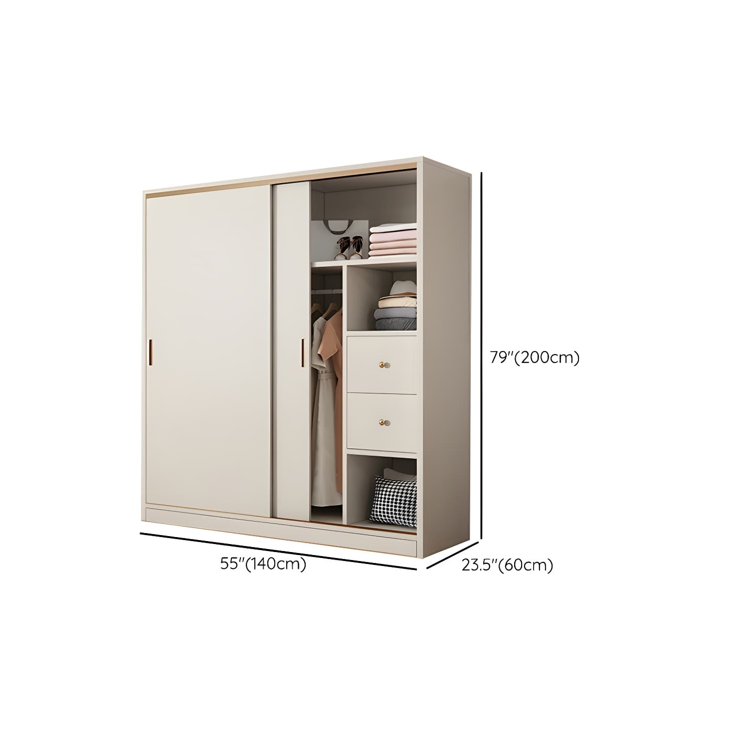 Modern White Wood Wardrobe Armoire with Sliding Doors and Soft Close Drawers - image 11