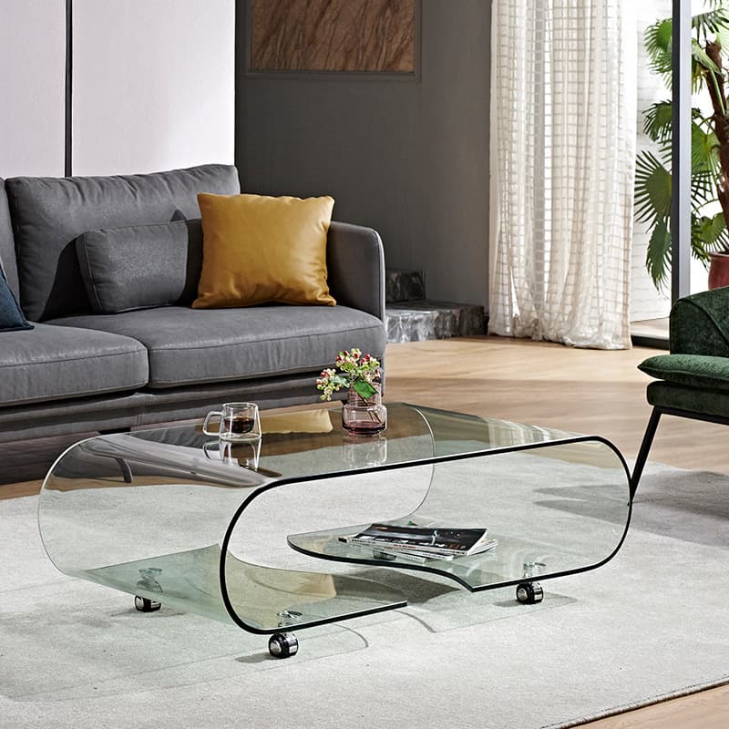 Transparent Wheel coffee table with Roller Wheels, Locker, 1 Shelf/2-Tier and Square/Square for Indoor Use - image 4
