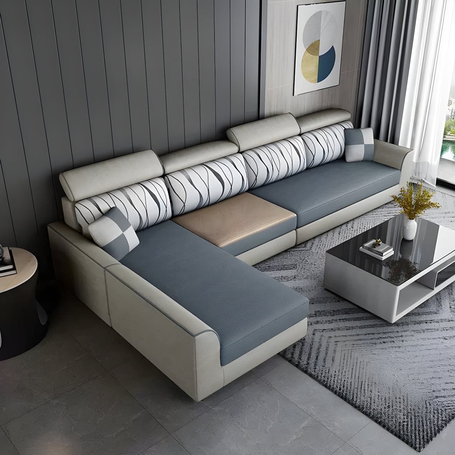 Modern L-Shape Reversible Wood Frame Sectional Sofa Chaise Set - image 4