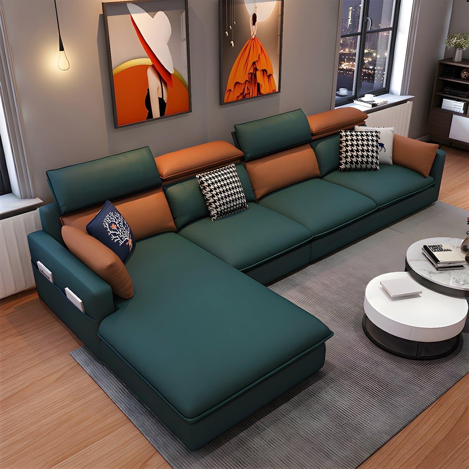 Modern Wood Frame L-Shape Sectional Sofa Chaise with Tech Cloth Upholstery - image 9