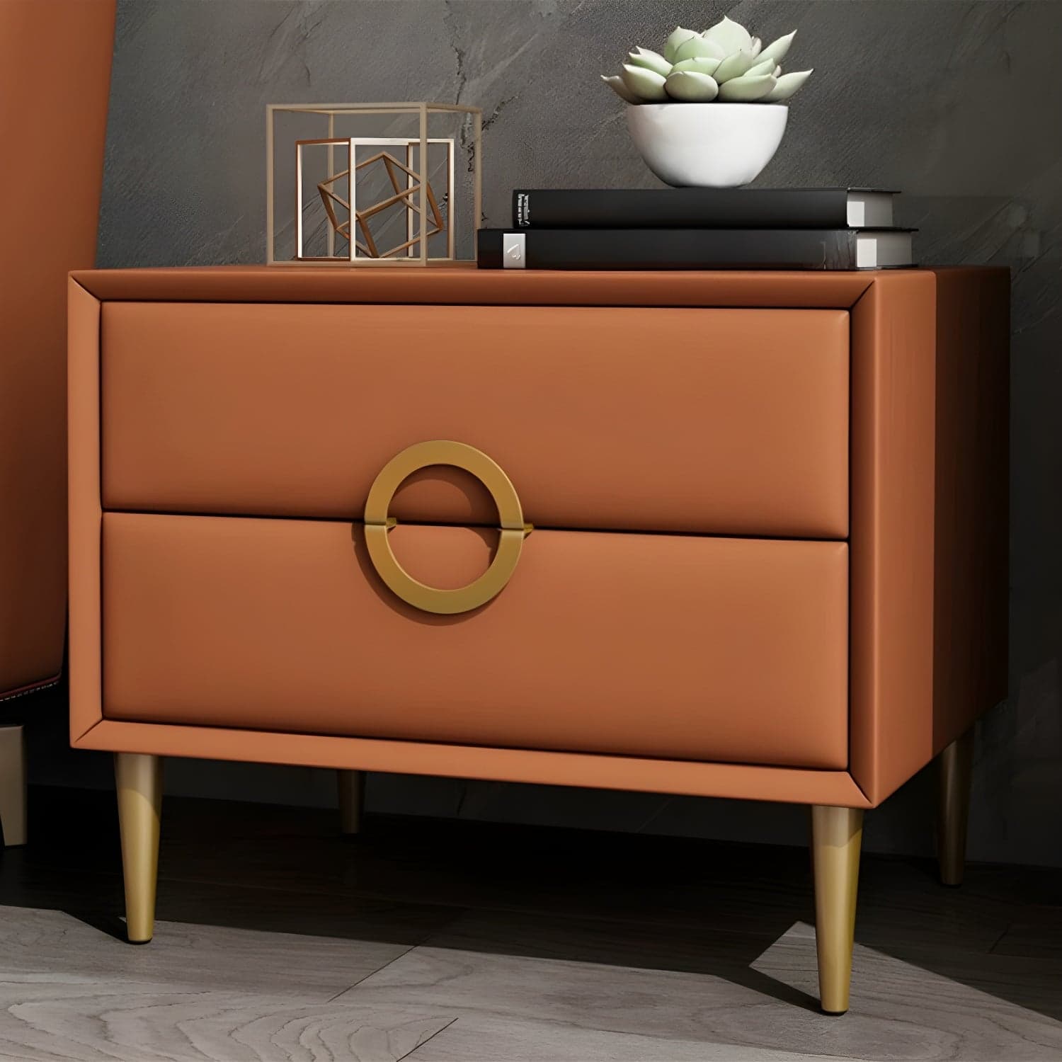 Glam Style Solid Wood Two Drawers Nightstand with Legs for Bedroom - image 17