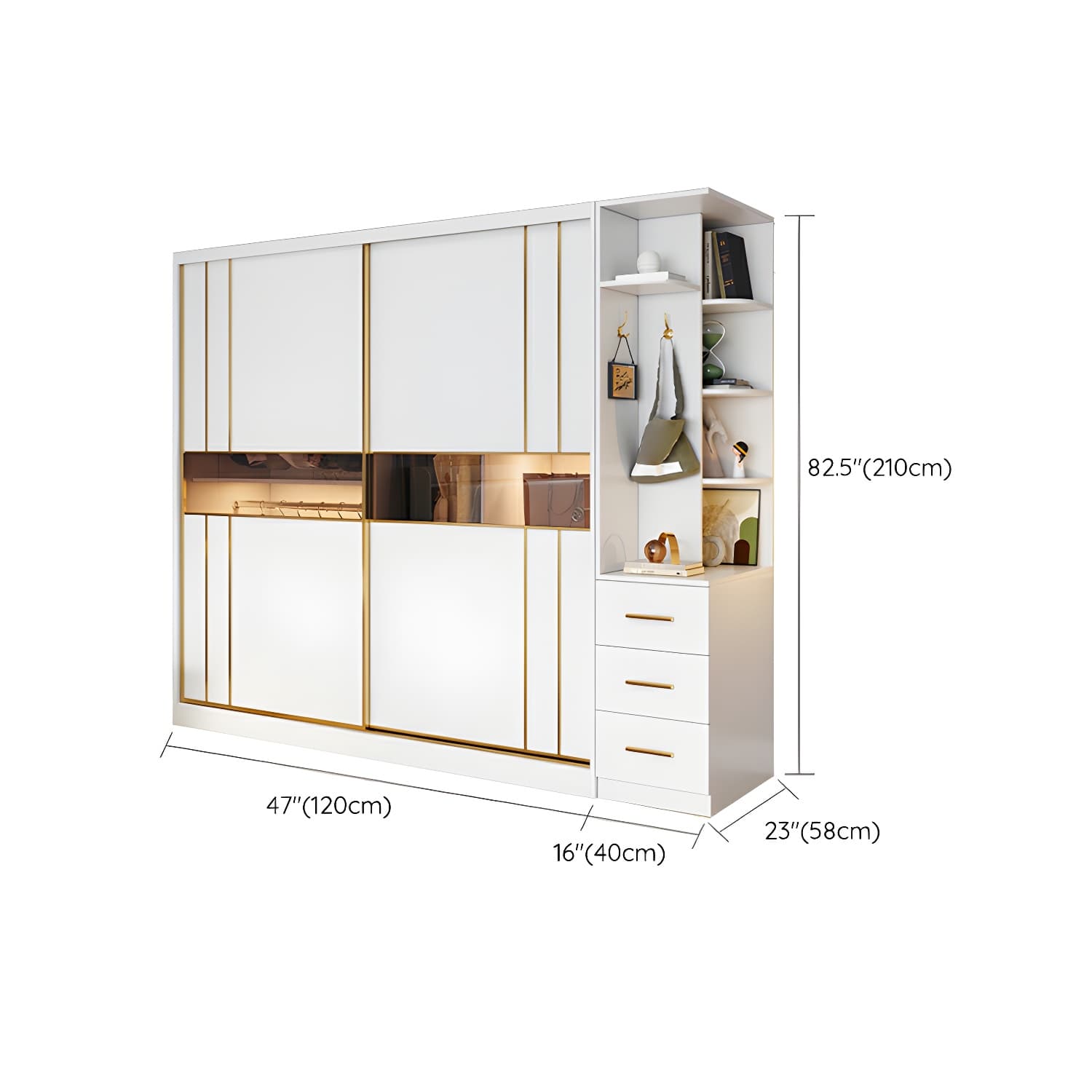 Modern White Wardrobe Armoire with Mirror, Drawers & Clothing Rod - image 18