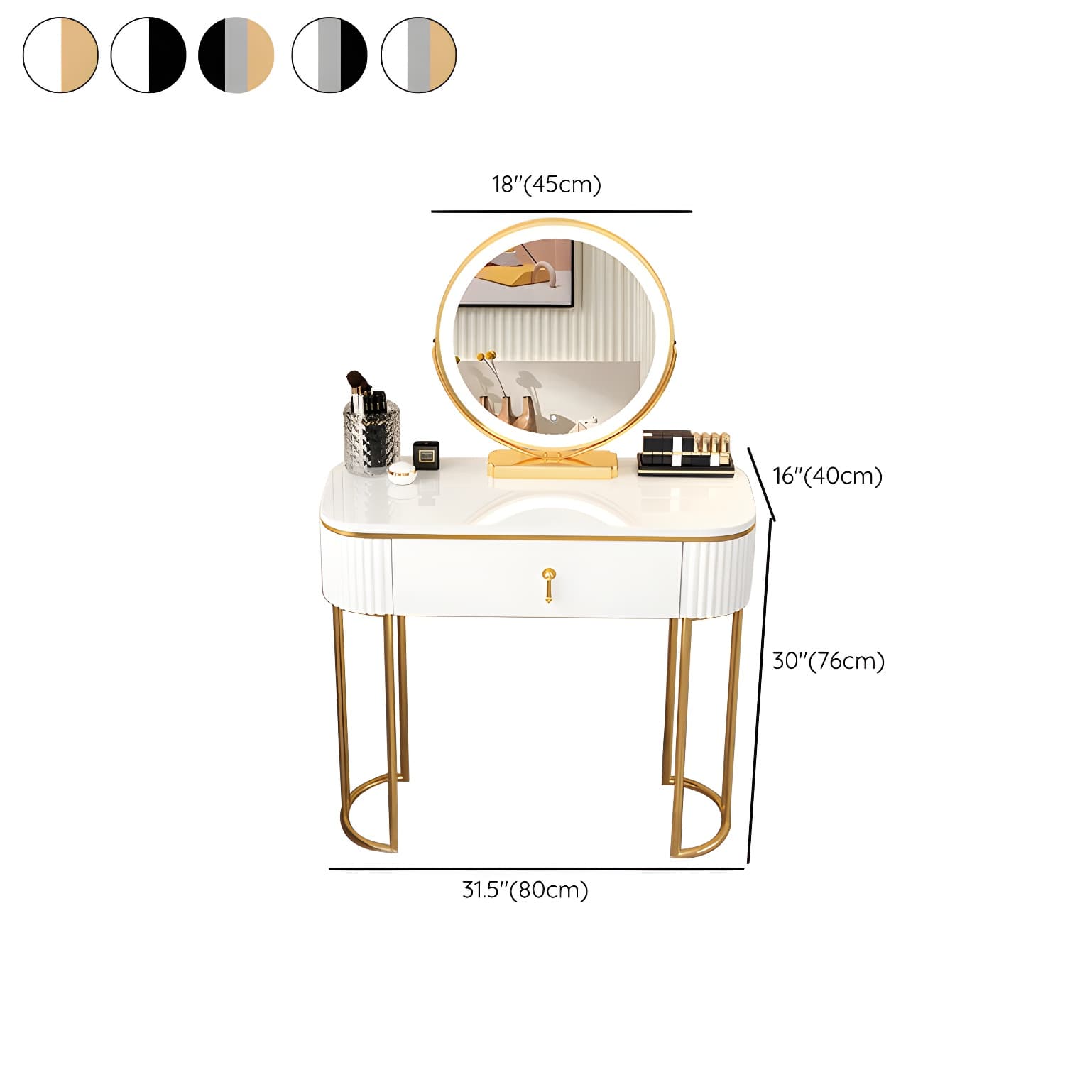 Removable Makeup Counter Lighted Mirror Vanity Dressing Table with Drawer - image 16