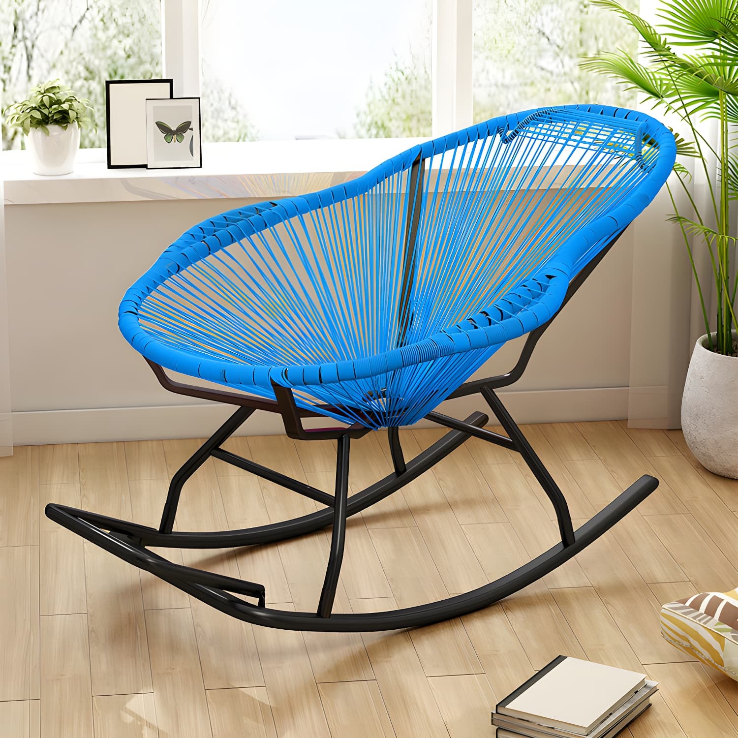 Rocking Accent Chair Wicker Contemporary Living Room Spindle Metal