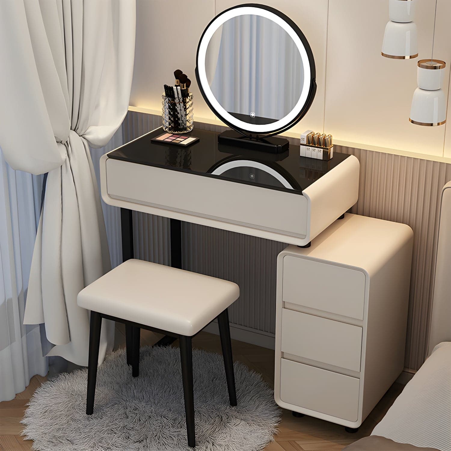 Modern Gray Makeup Vanity with Mirror & Drawers & Seat Included - image 4