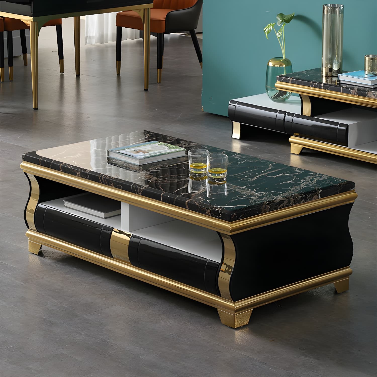 Marble Coffee or End Table with Storage Drawers Rectangle Block - image 3