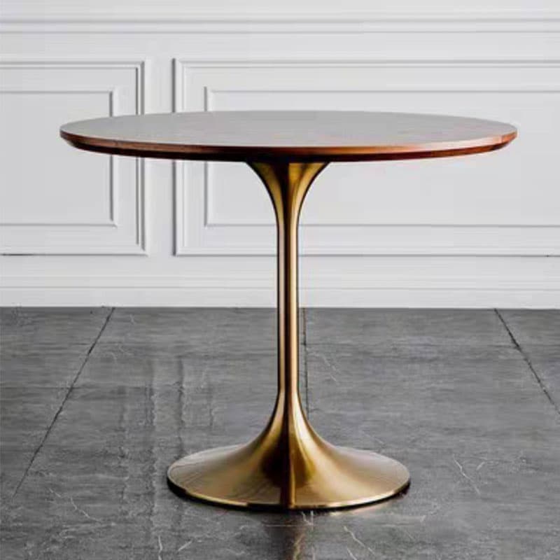 Scandinavian Standard Height Round Wood-Top Dining Table, Metal Tulip Base, Simple Assembly