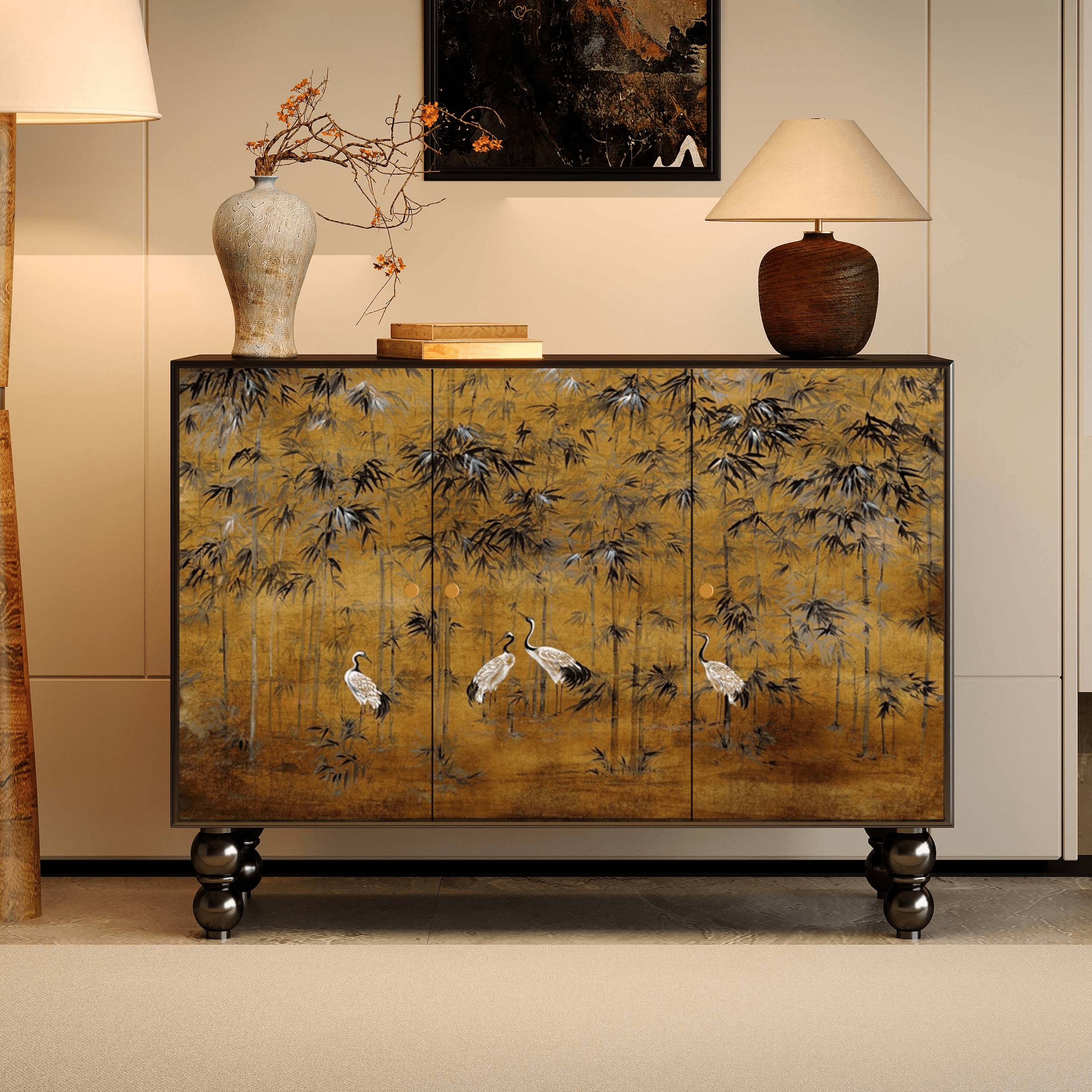 Asian Unattached Scratch-repellent Midnight Black Lumber Utility Storage Cabinet with Pull Knobs & Closet - image 5