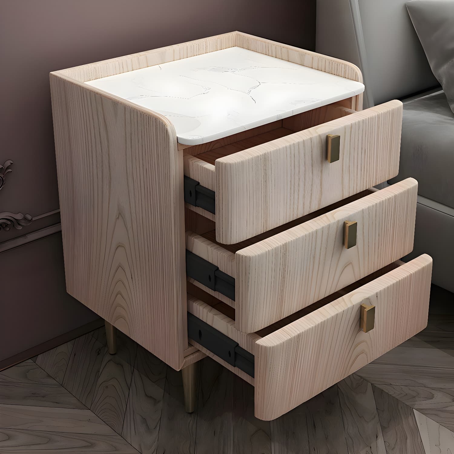 Contemporary Drawer Storage Bed Nightstand Wooden Night Table for Bedroom - image 16