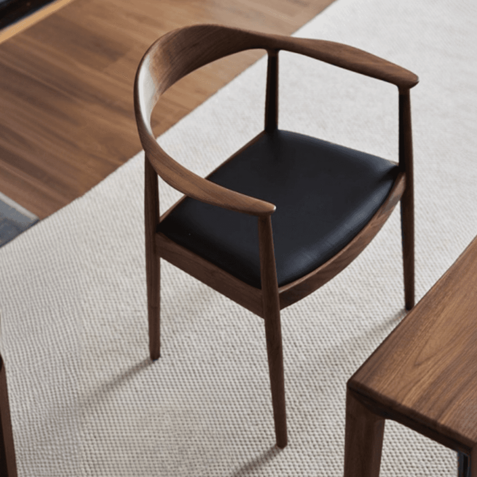 Scandinavian Timber Outlined Leatherette/Linen Firm Arm Chair with Exposed Back and Armrest - image 8