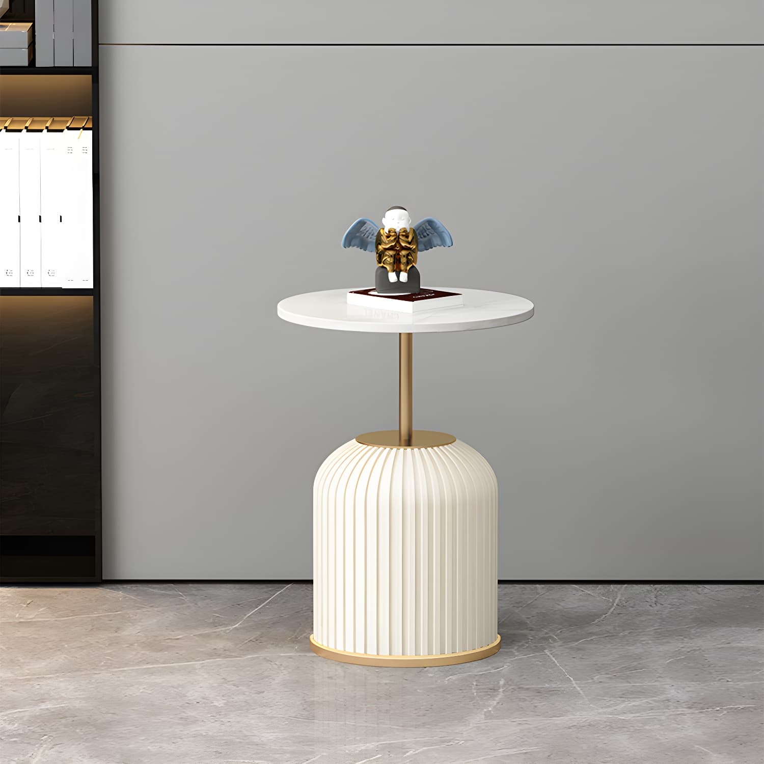 Slate Round Coffee Table Pedestal Coffee Cocktail Table for Living Room - image 12