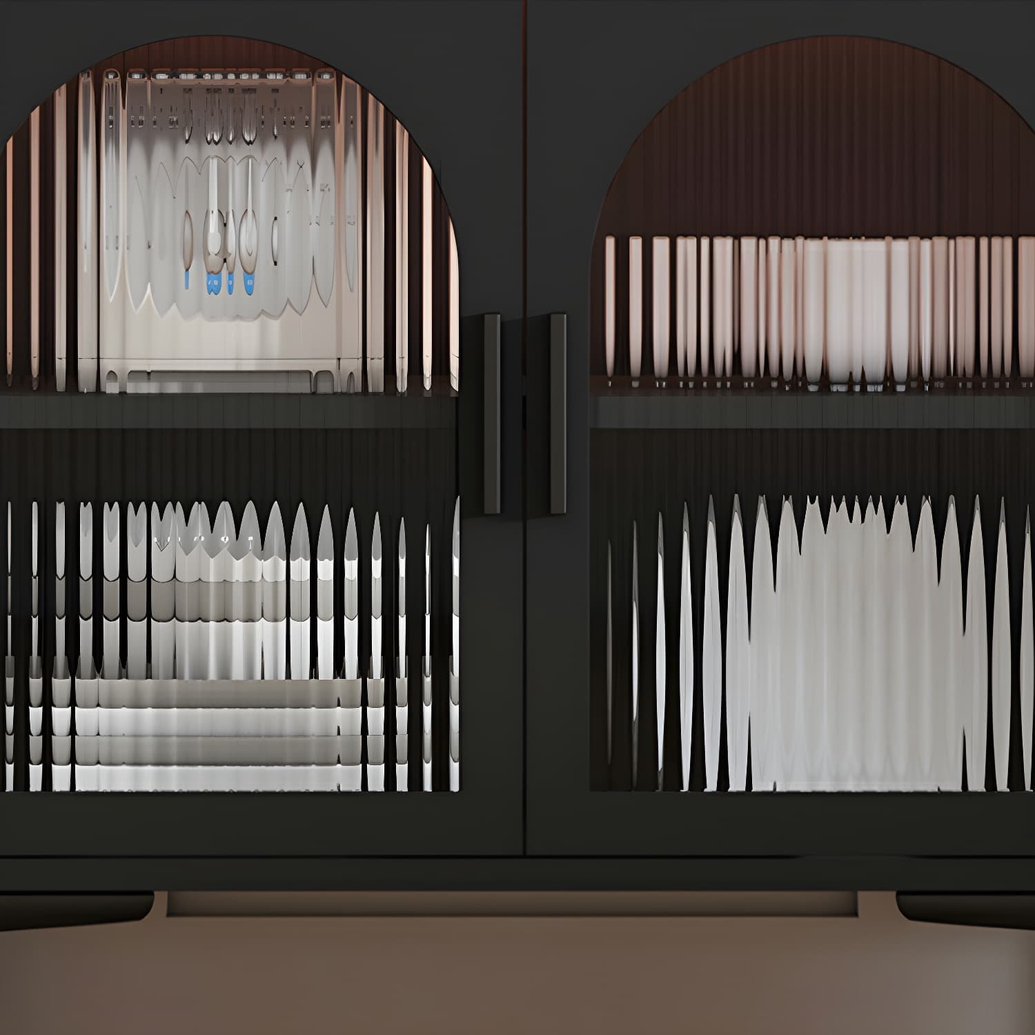 Modern Wood Buffet Sideboard with Stone Countertop and Glass Doors - image 8