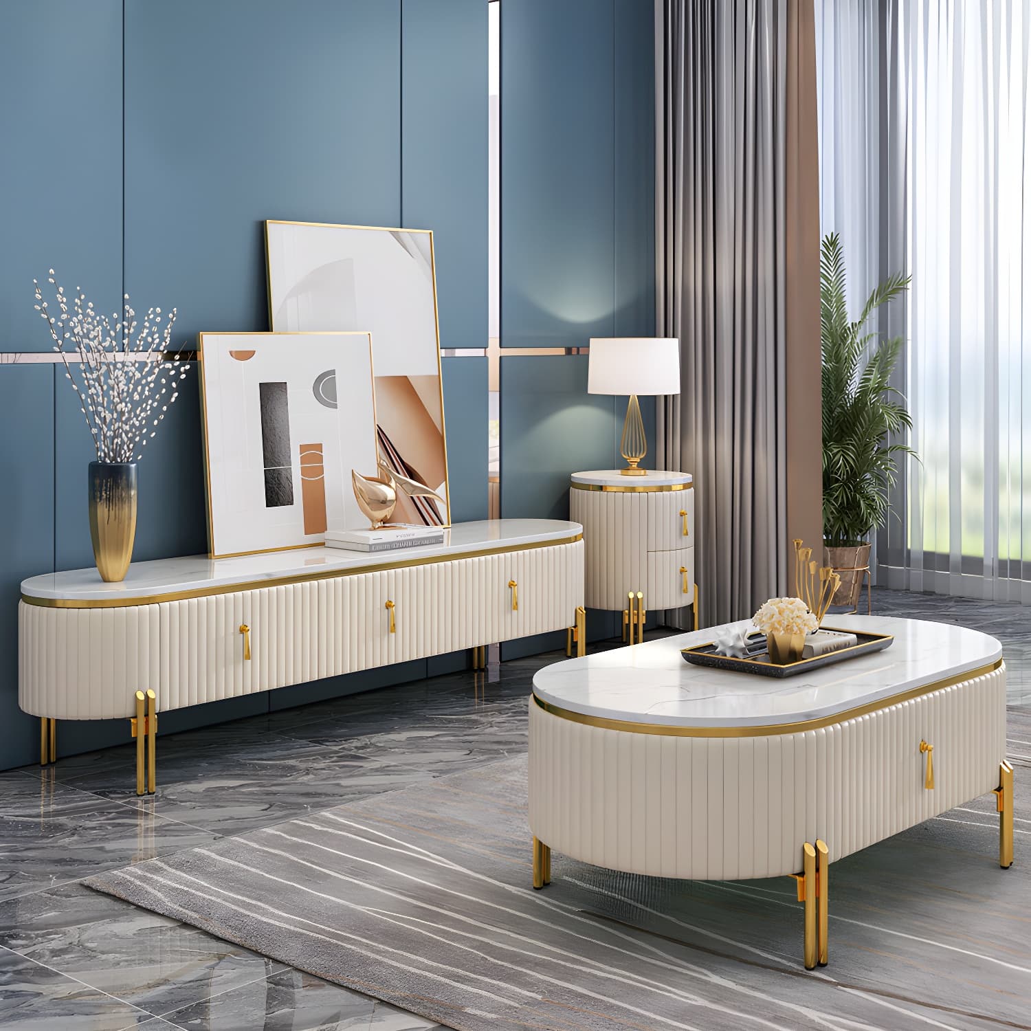 White TV Cabinet Modern Style TV Stand with Storage for Living Room - image 3