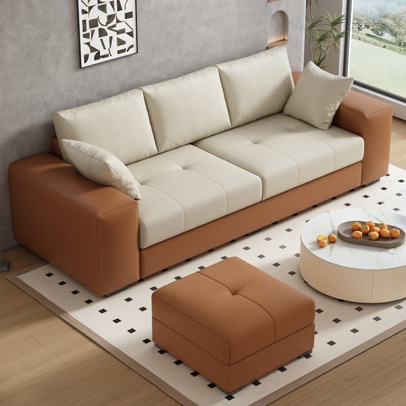 Modern Solid Color Scratch-defiant Standard Sofa in Pu with Dark Grey/Ivory/Coffee Upholstery, 4-seater/3-seater, and 2 Pillows - image 7