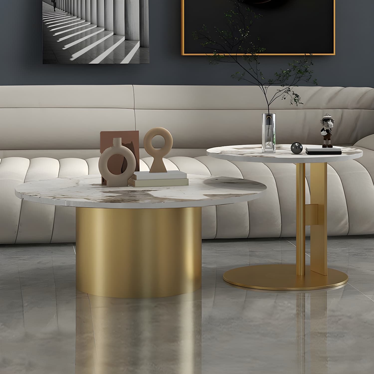 Pedestal Cocktail Table Contemporary Slate Top Coffee or End Table - image 6