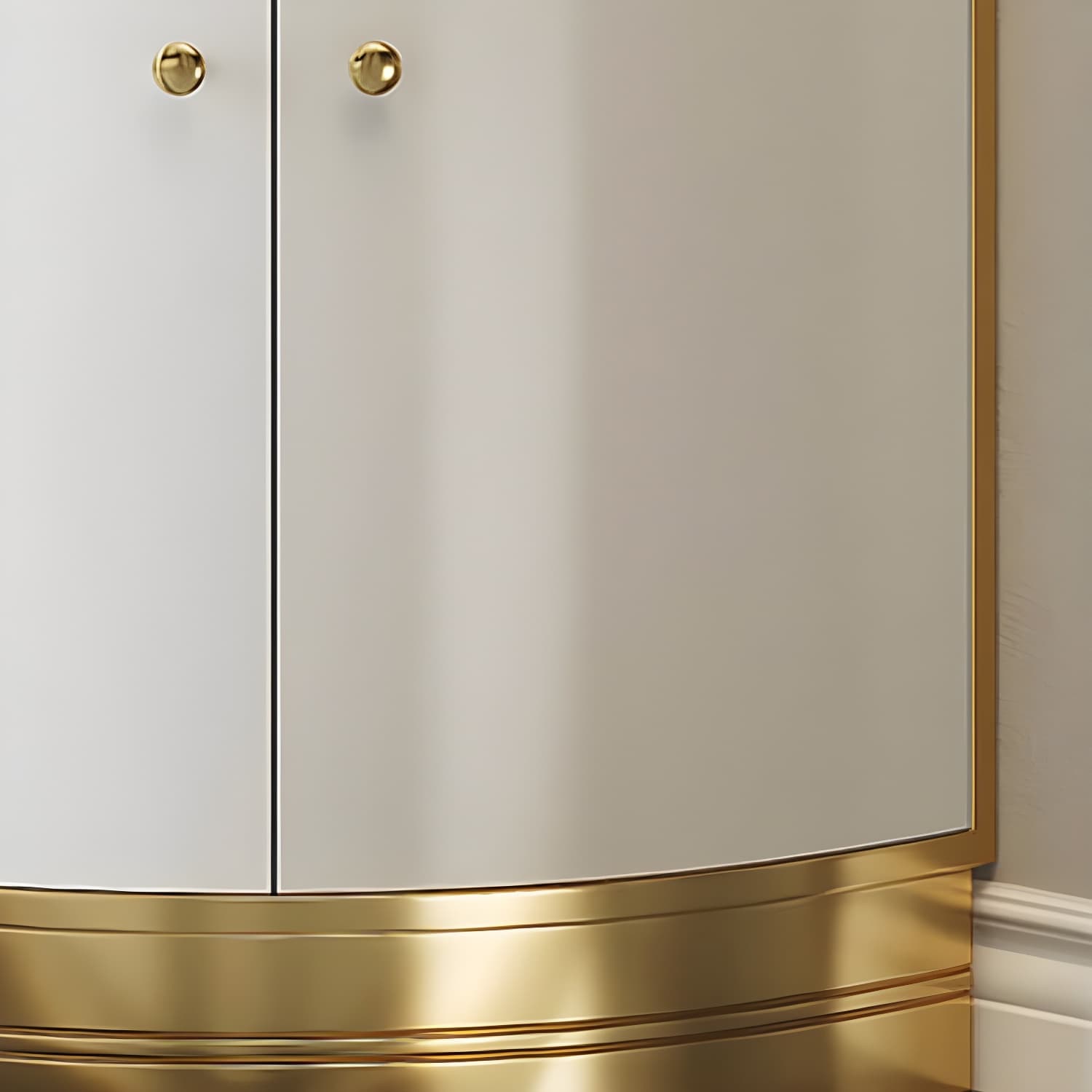 Modern Gold Corner Accent Cabinet with Glass Doors and Metal Counter Top - image 8