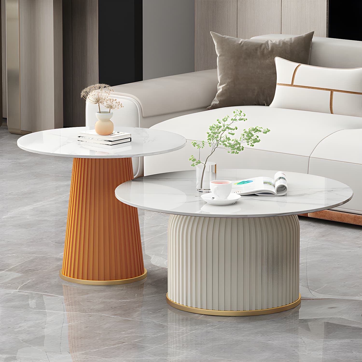 Slate Round Coffee Table Pedestal Coffee Cocktail Table for Living Room - image 7