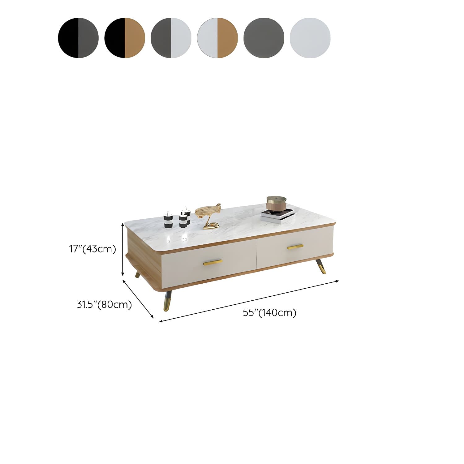 Glam Hollywood Regency Gold Metal Coffee Table with Storage Drawers - image 18