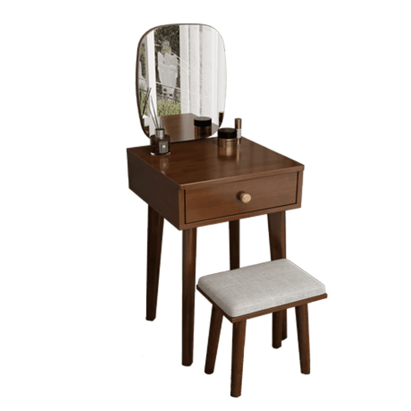 Modish Small/Standard Vanity Set with White/Auburn/Natural Color Chair, 1 Drawer/2 Drawers, Rubberwood Frame, and Standing Mirror - image 5