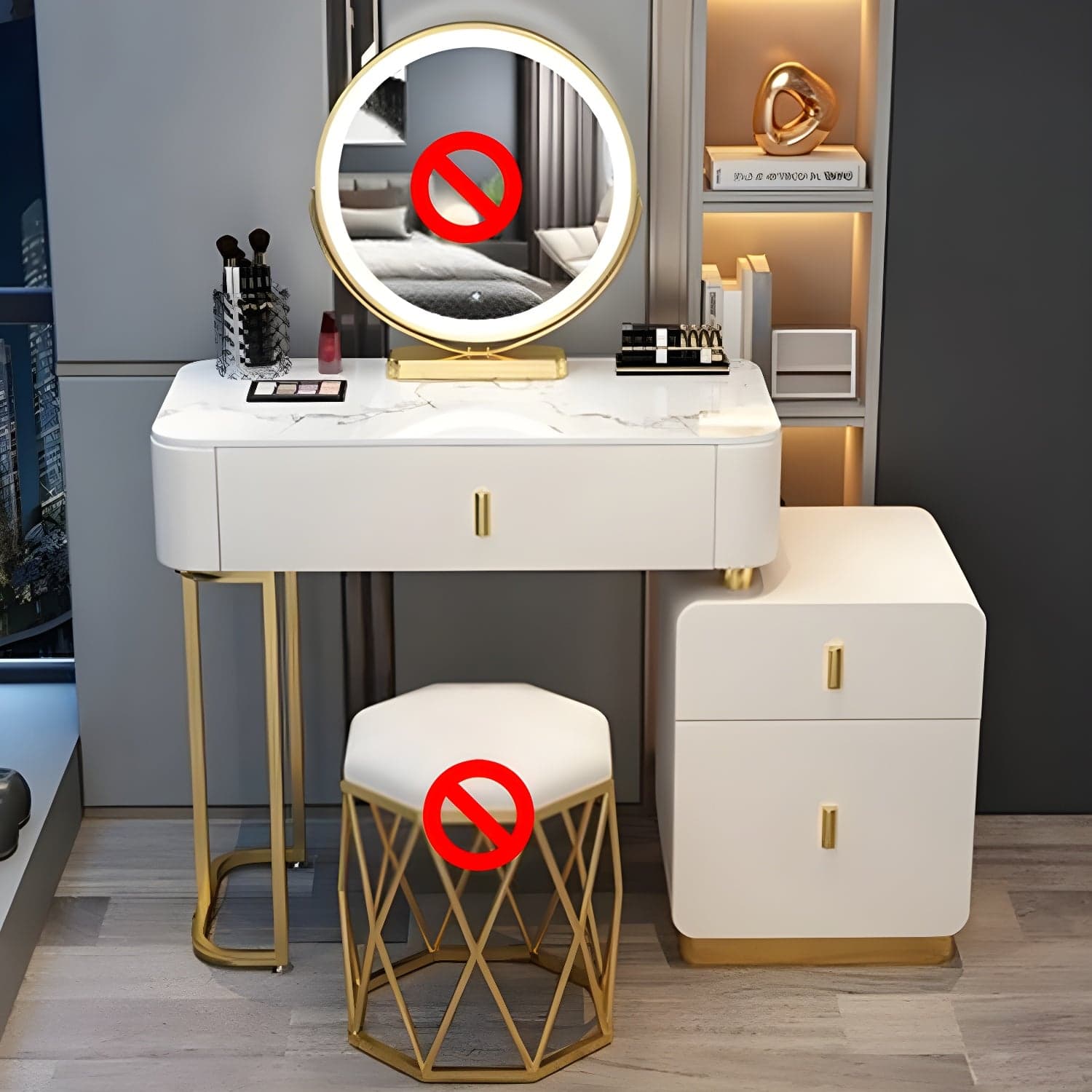 Modern Stone Top Makeup Vanity Desk with Solid Wood Storage Drawers - image 4