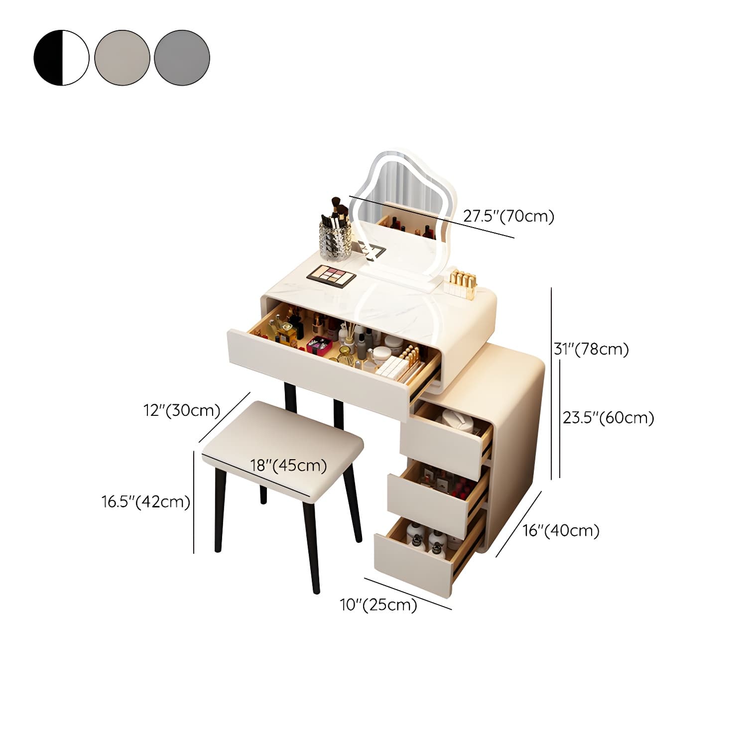 Modern Gray Makeup Vanity with Mirror & Drawers & Seat Included - image 18