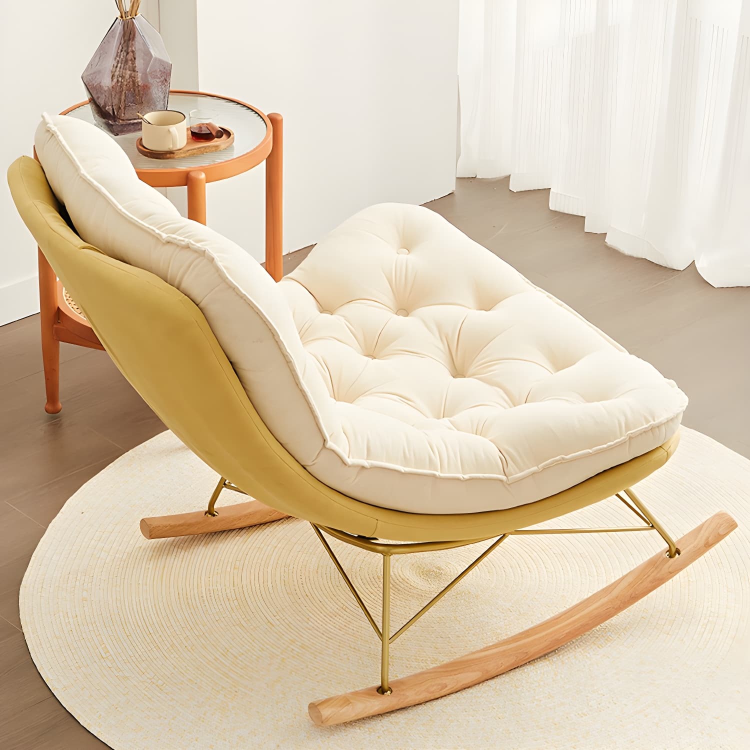Tufted Rocking Accent Chair Contemporary Solid Wood with Removable Cushions - image 9