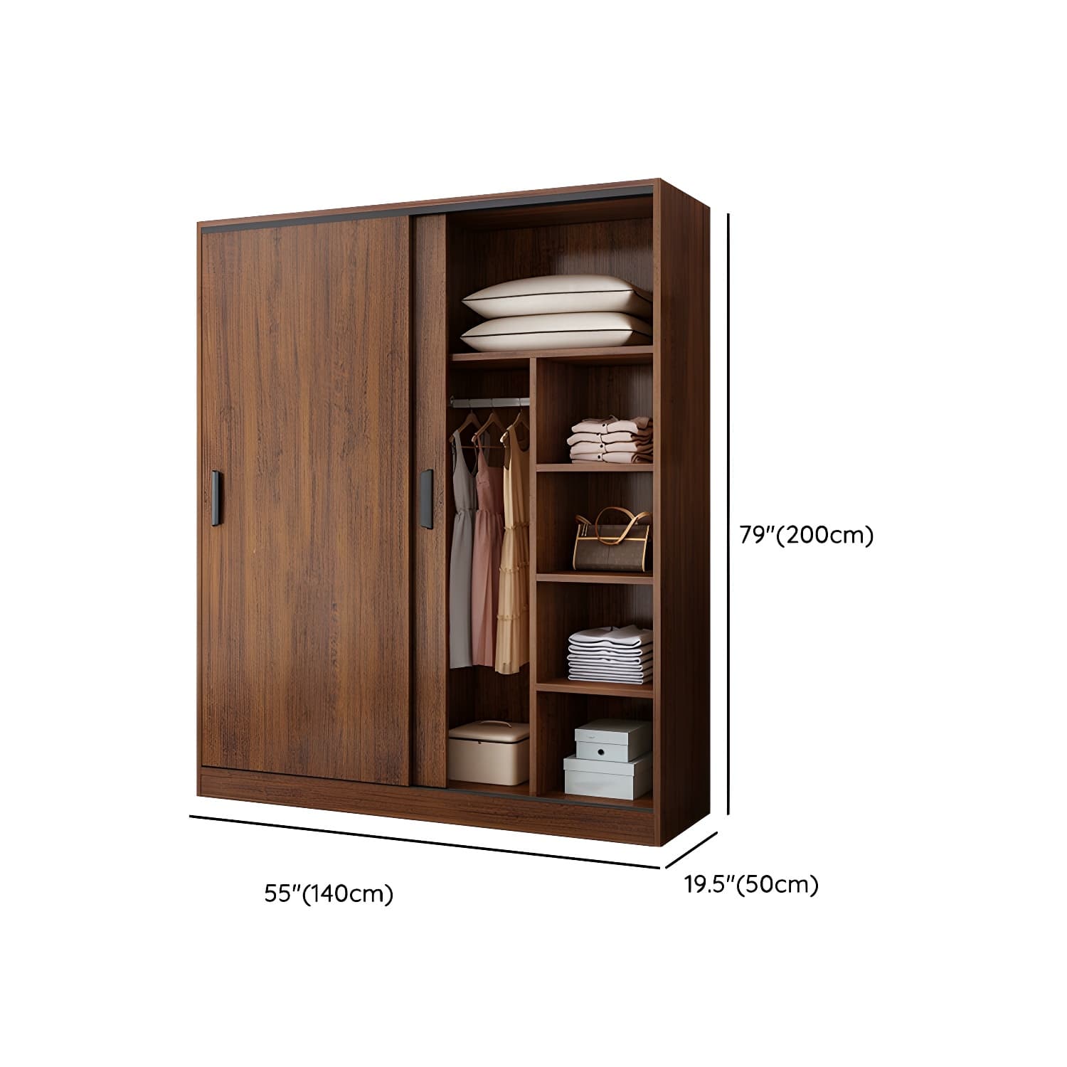 Contemporary Brown Wood Wardrobe Armoire with Clothing Rod & Shelves - image 13