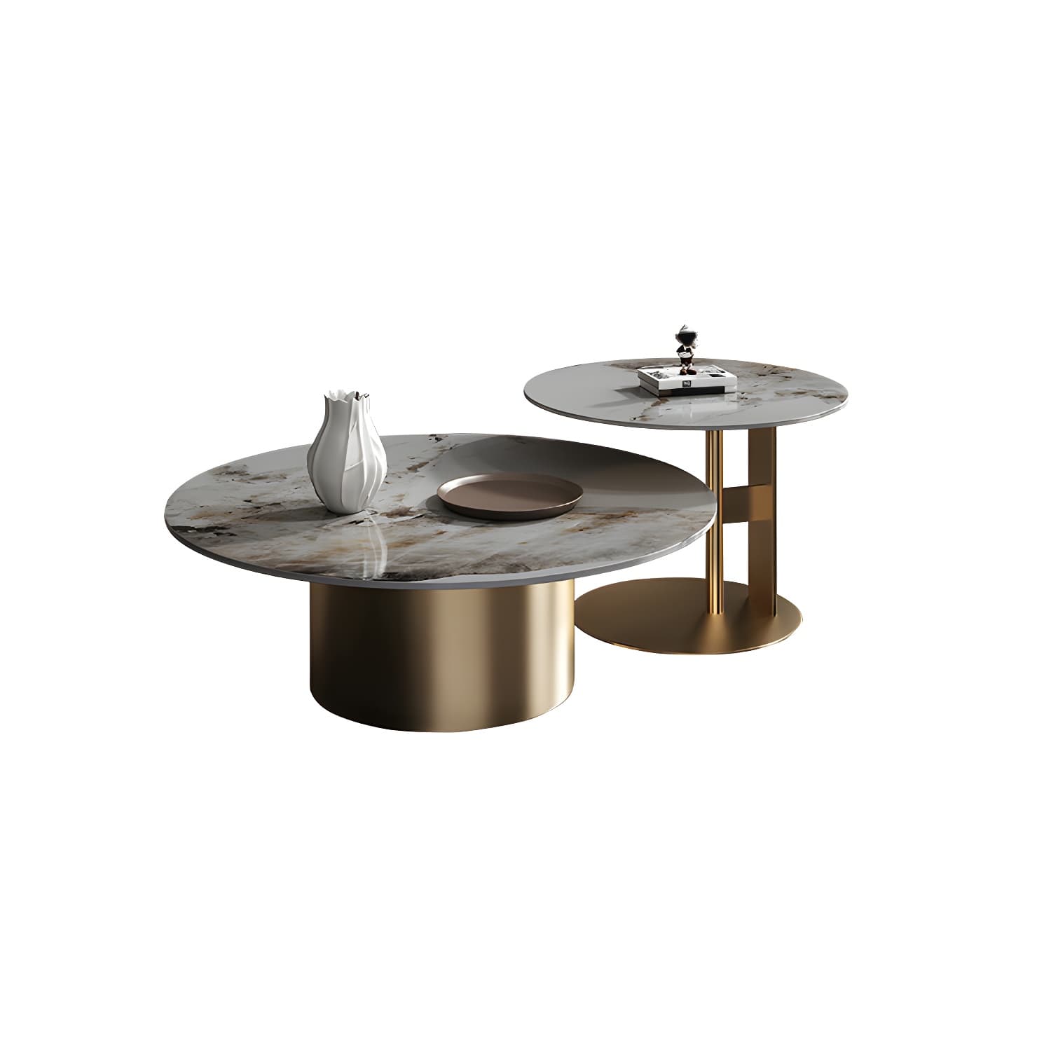 Glam Style Round Nesting Coffee Table Set with Steel Pedestal Base - image 7