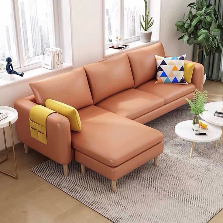 Simple L-Shape Reversible Sponge Cushioned Sofa Recliner 3 Person with Pillow Back & Square Arm - image 12