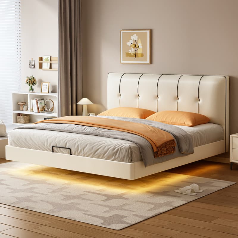 Cream Solid Color Adaptable Height Stitch-tufted Floating Bed for Bedroom
