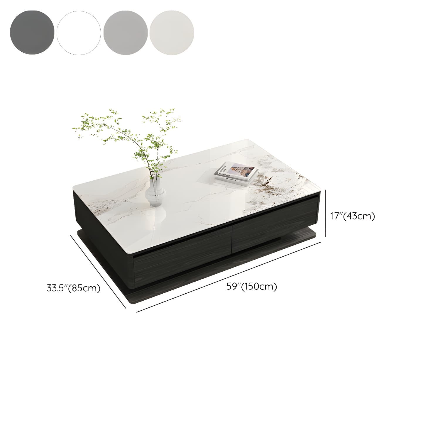 Modern 17" H Rectangular Stone Coffee Table with Four Drawers for Home - image 20
