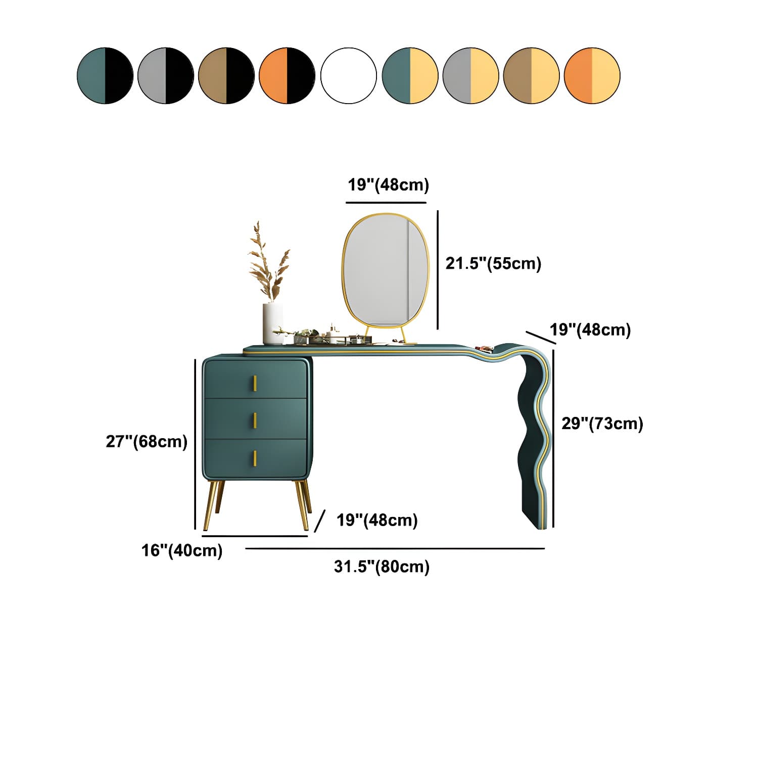 3 Drawers Make-up Vanity Set, 28.74" H Leather Vanity with Stool & Mirror - image 28