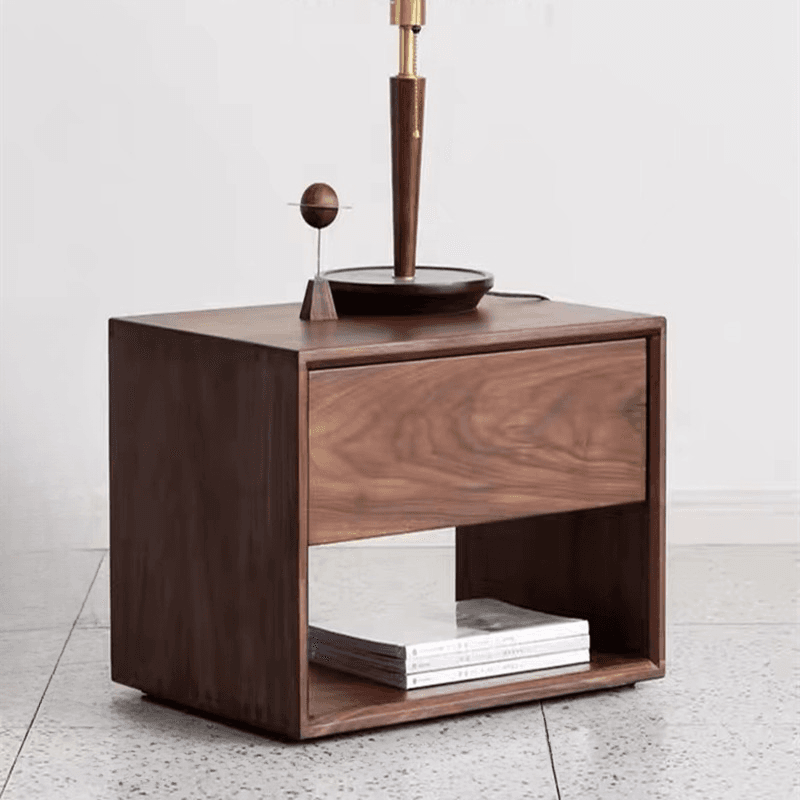 Solid Wood Open Shelf Nightstand with 1 Drawer in a Modish Style - image 12