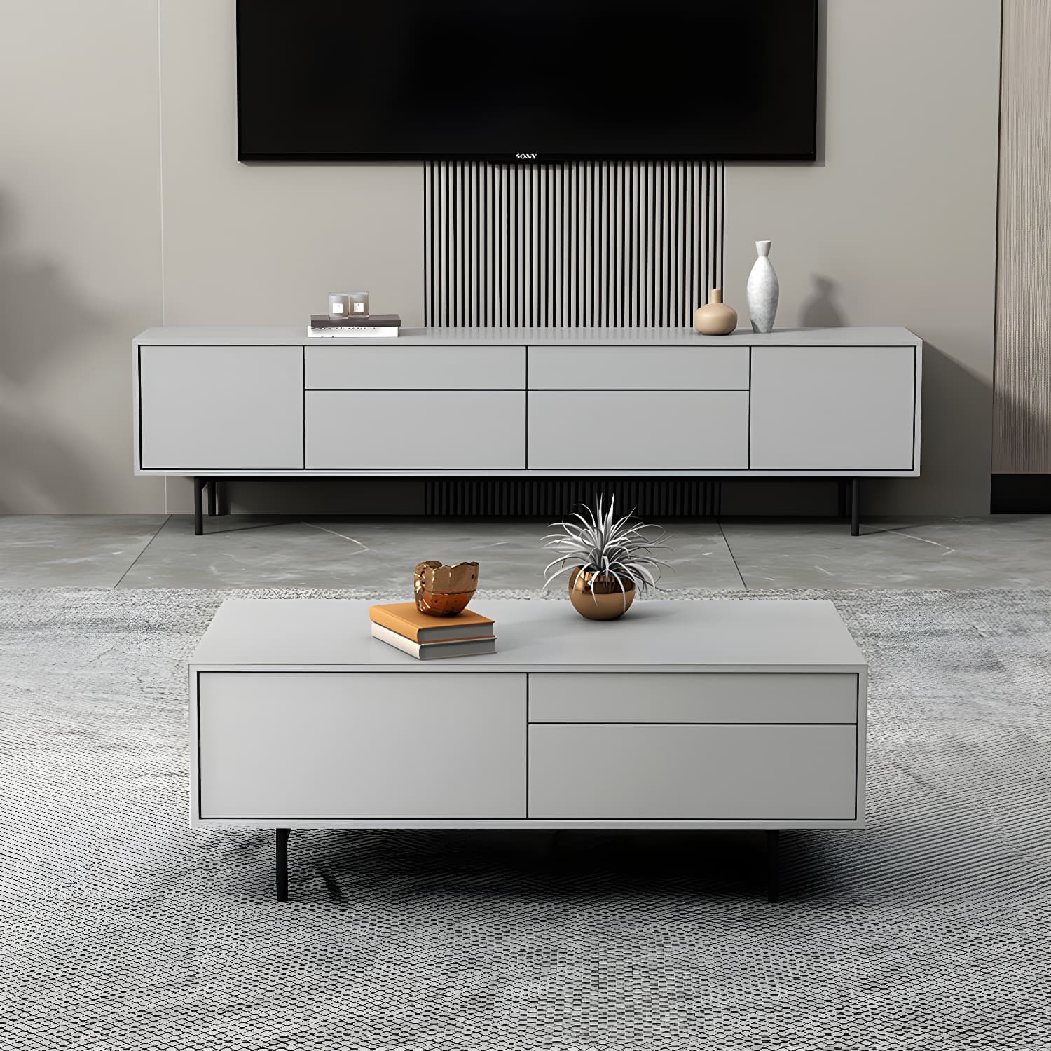 Industrial Enclosed Storage TV Stand Wooden Rectangle TV Cabinet with Splayed Legs - image 4
