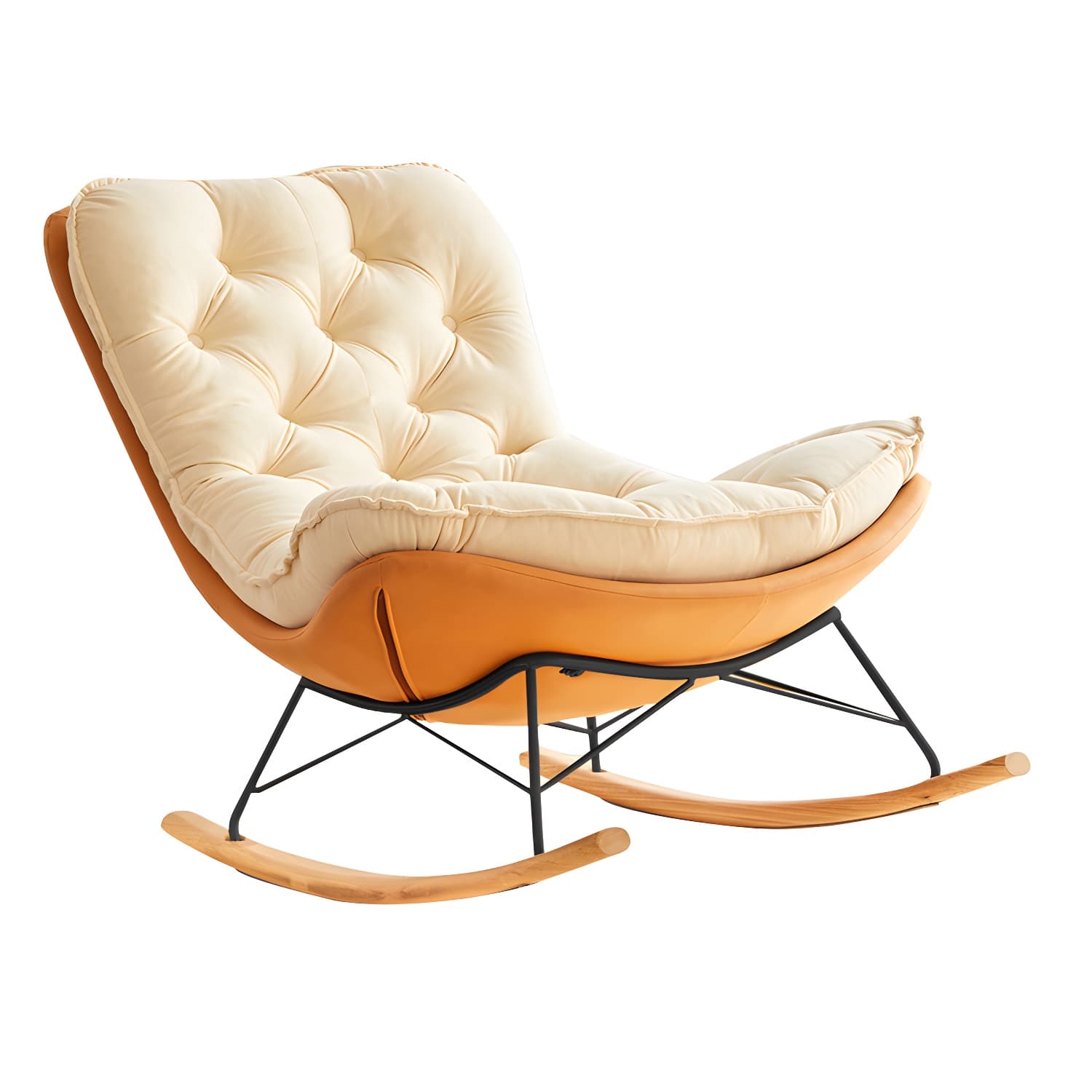Tufted Rocking Accent Chair Contemporary Solid Wood with Removable Cushions - image 11