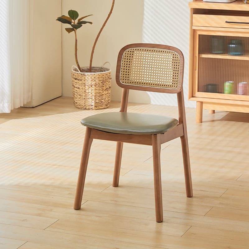 Leatherette/Wood/Rattan Entwined Balanced Armless Chair with Uncovered Back and Timber Legs in Sepia/Ink/Wood Color in a Scandinavian Style - image 4