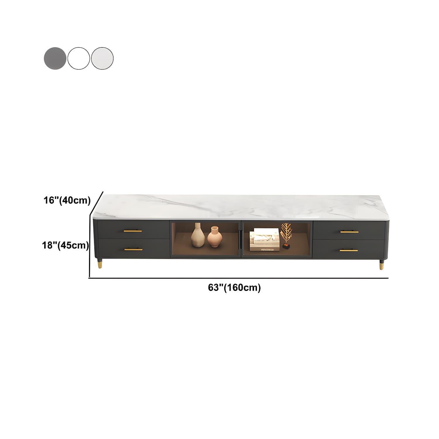 Stone Top Media Console Contemporary TV Media Stand with Metal Legs - image 11