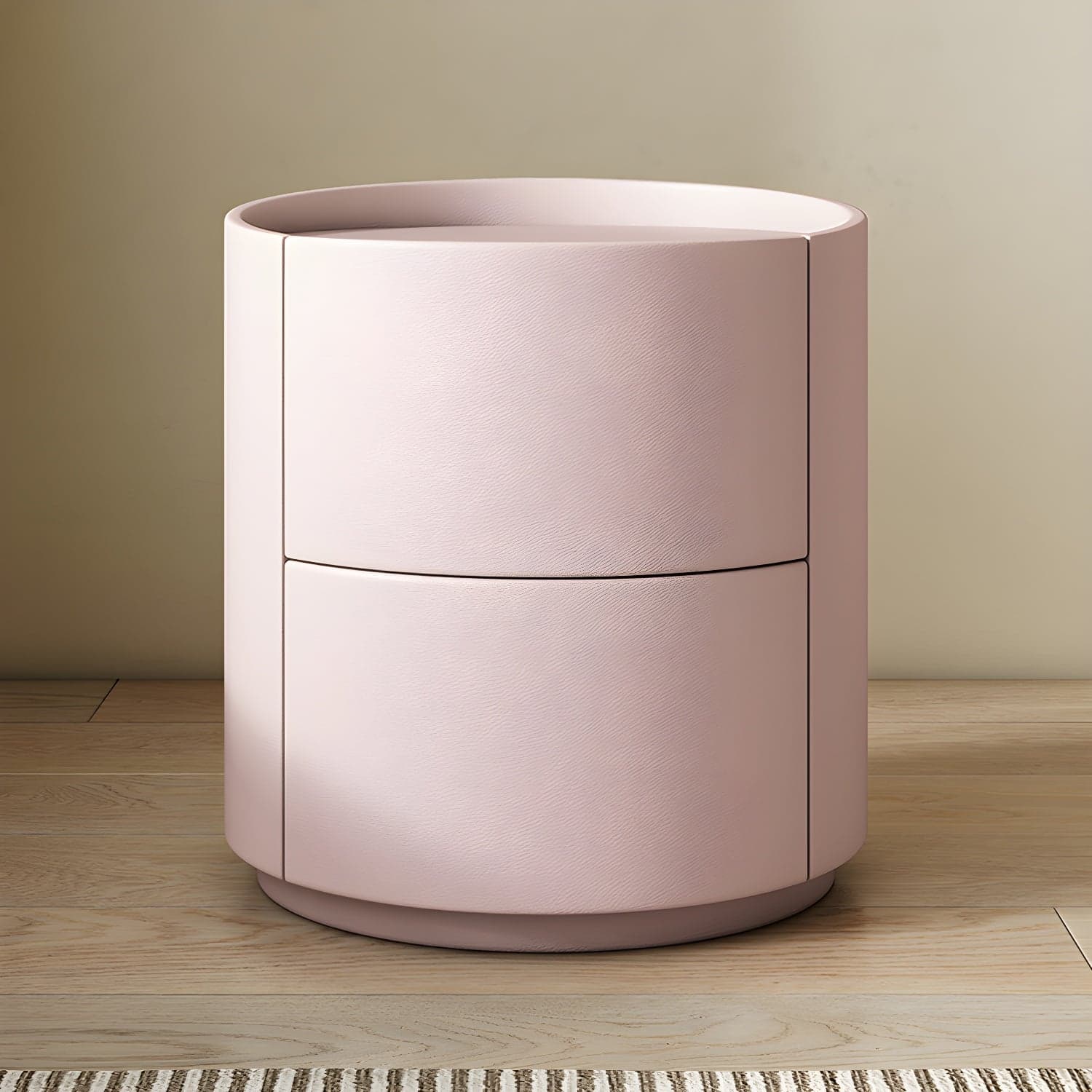 Modern Faux Leather Nightstand with 2 Drawers in Light Wood Tone - image 11