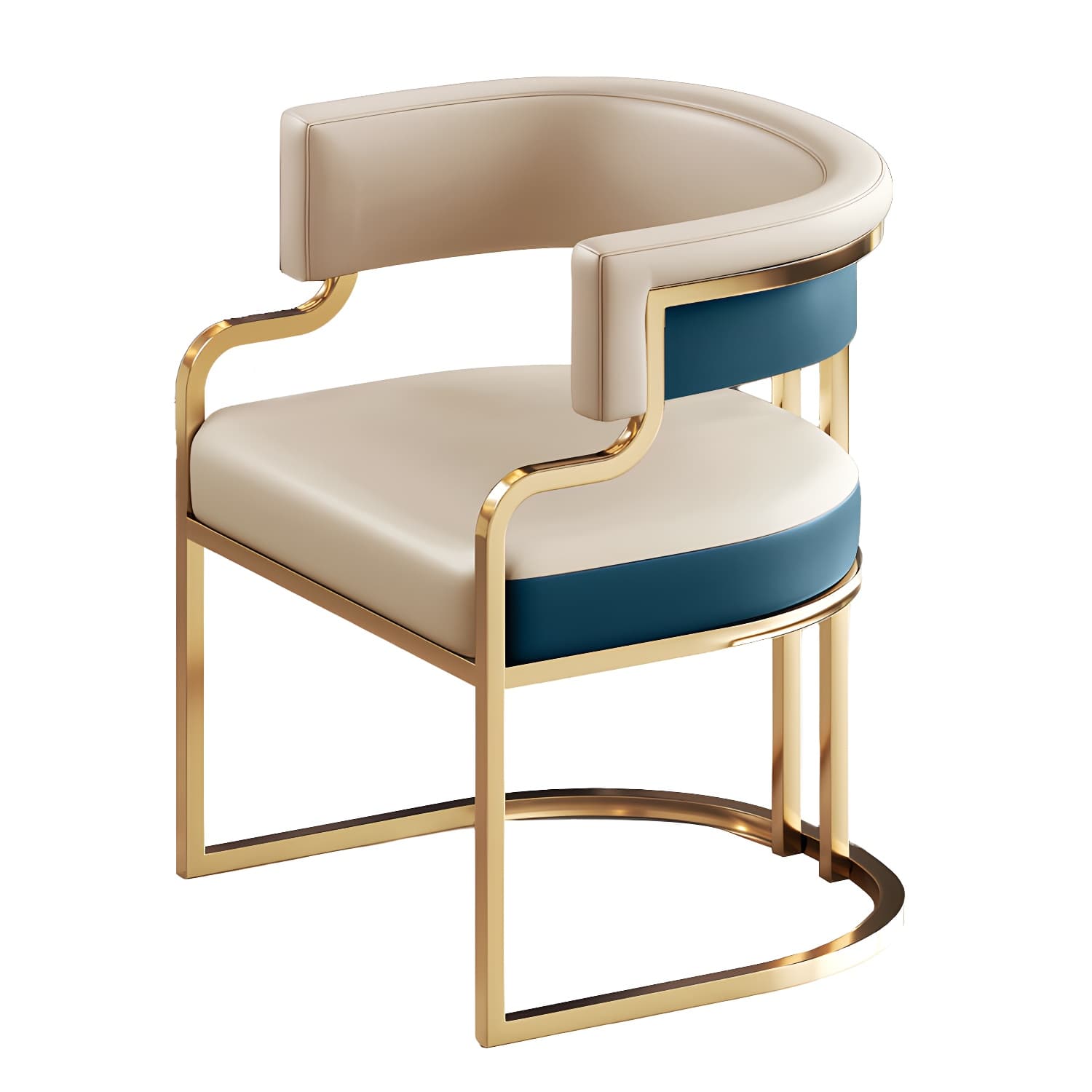 Upholstered Low-Back Arm Chair with Faux Leather and Brass/Gold Legs in Glam Style - image 21