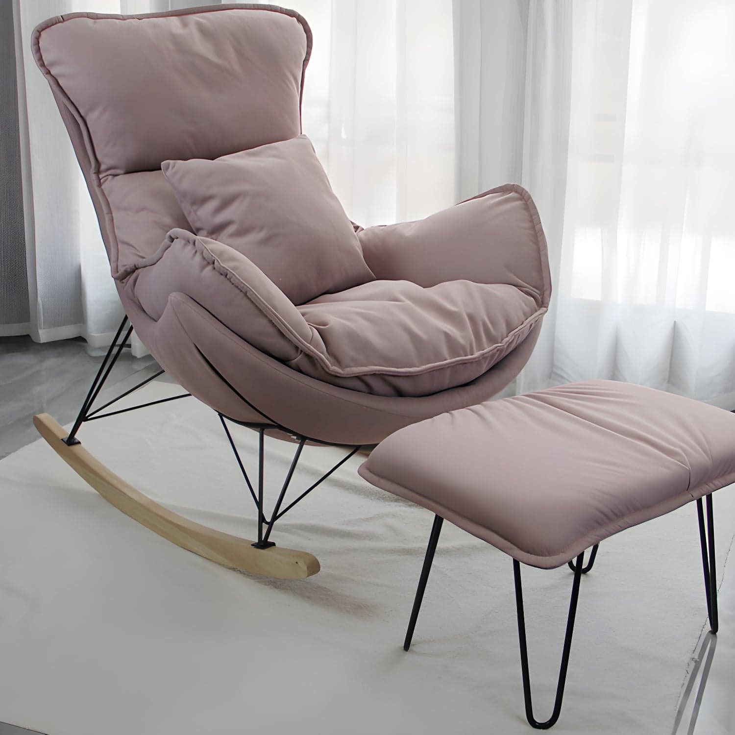 Modern Glider Chair Upholstered Removable Cushions Rocking Chair with Dark Legs - image 6