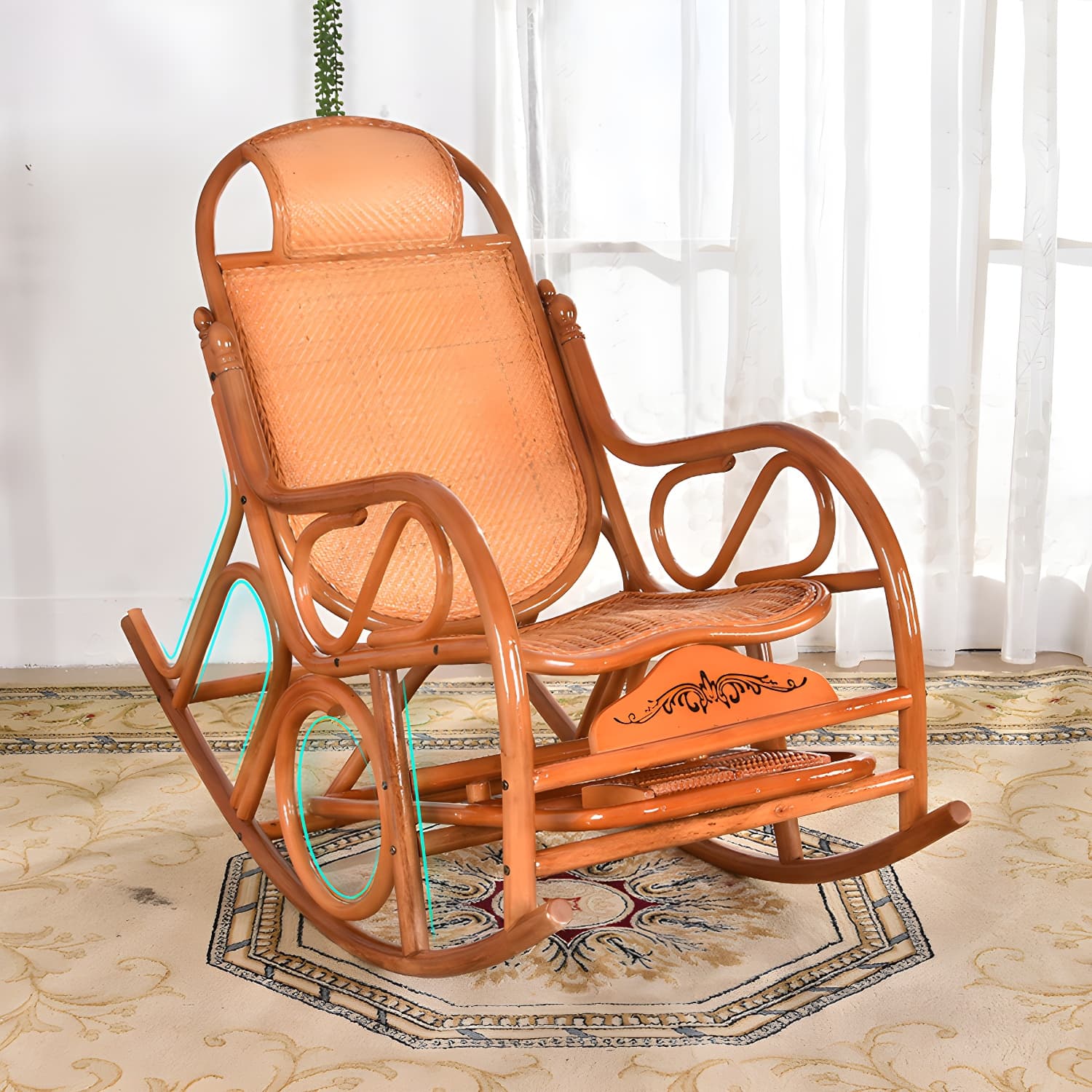 Traditional Rocking Chair Wicker Spindle Backrest Solid Color Indoor Rocking Chair