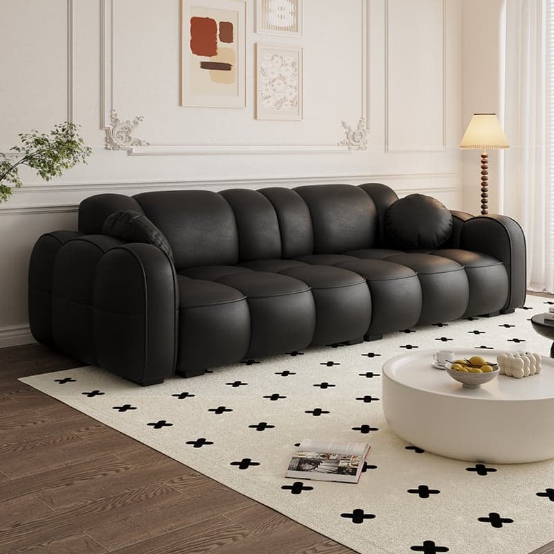 Modern Solid Color Tear Resistant Standard Sofa in Dark Grey/Light Brown/Ivory, 4-seater/3-seater with 2 Pillows