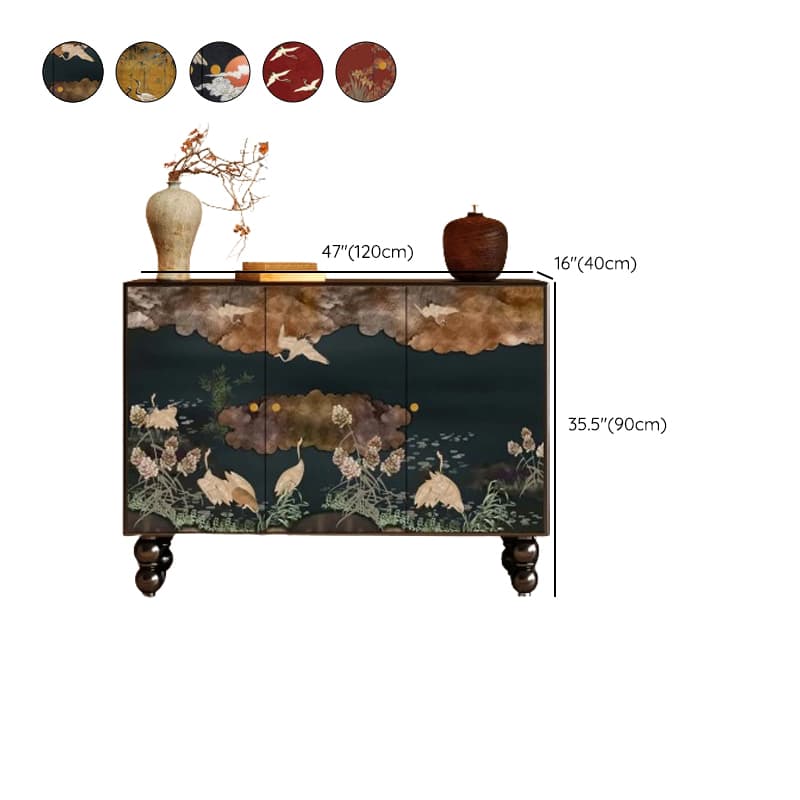 Asian Unattached Scratch-repellent Midnight Black Lumber Utility Storage Cabinet with Pull Knobs & Closet - image 14