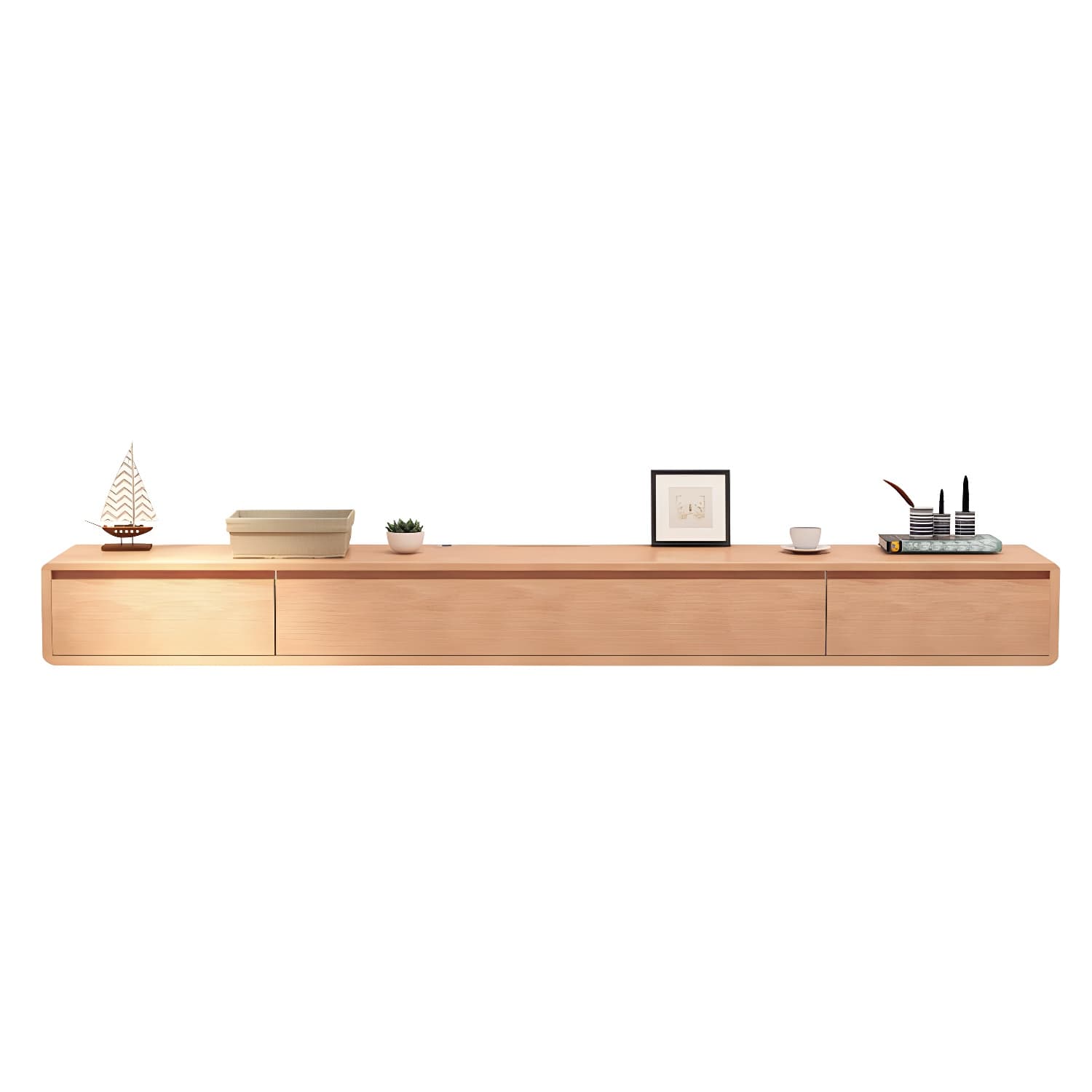 Nordic Wall-Mounted TV Console Solid Wood 2-Drawer Floating TV Stand Console - image 6
