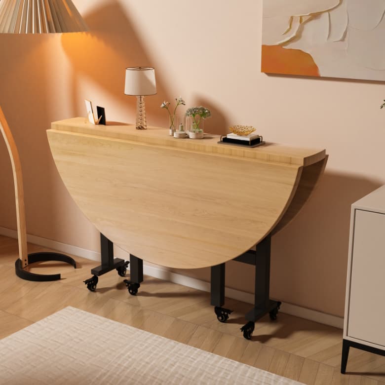 Extendable Round Modern Drop Leaf Dining Table with Steel Legs - image 6