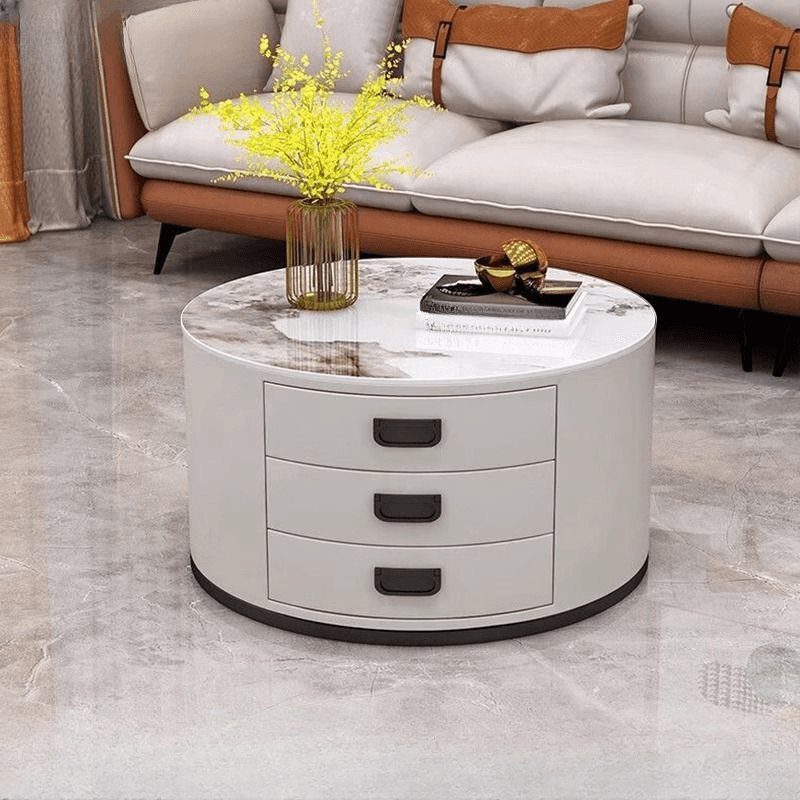 Modern Single Sintered Stone Drum Accent Table with Gray/Chalk Rounded Top and 3 Drawers - image 6